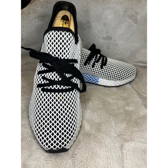 adidas Other - Adidas Mens Deerupt Runner Mesh Webbed Sneakers White Black Blue Size 10